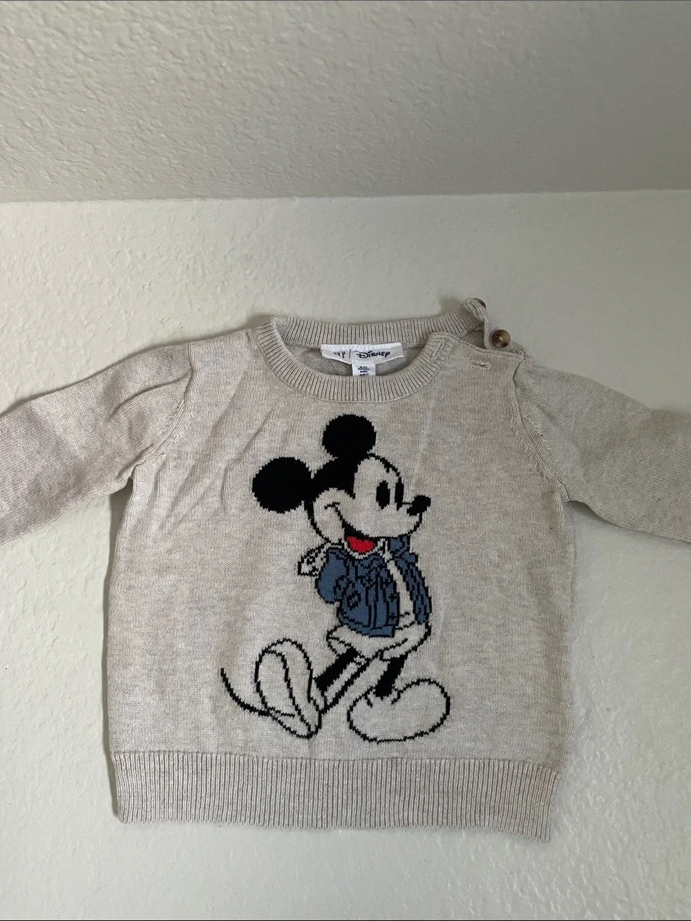 GAP Beige Knit Mickey Mouse Sweater with Navy Accent